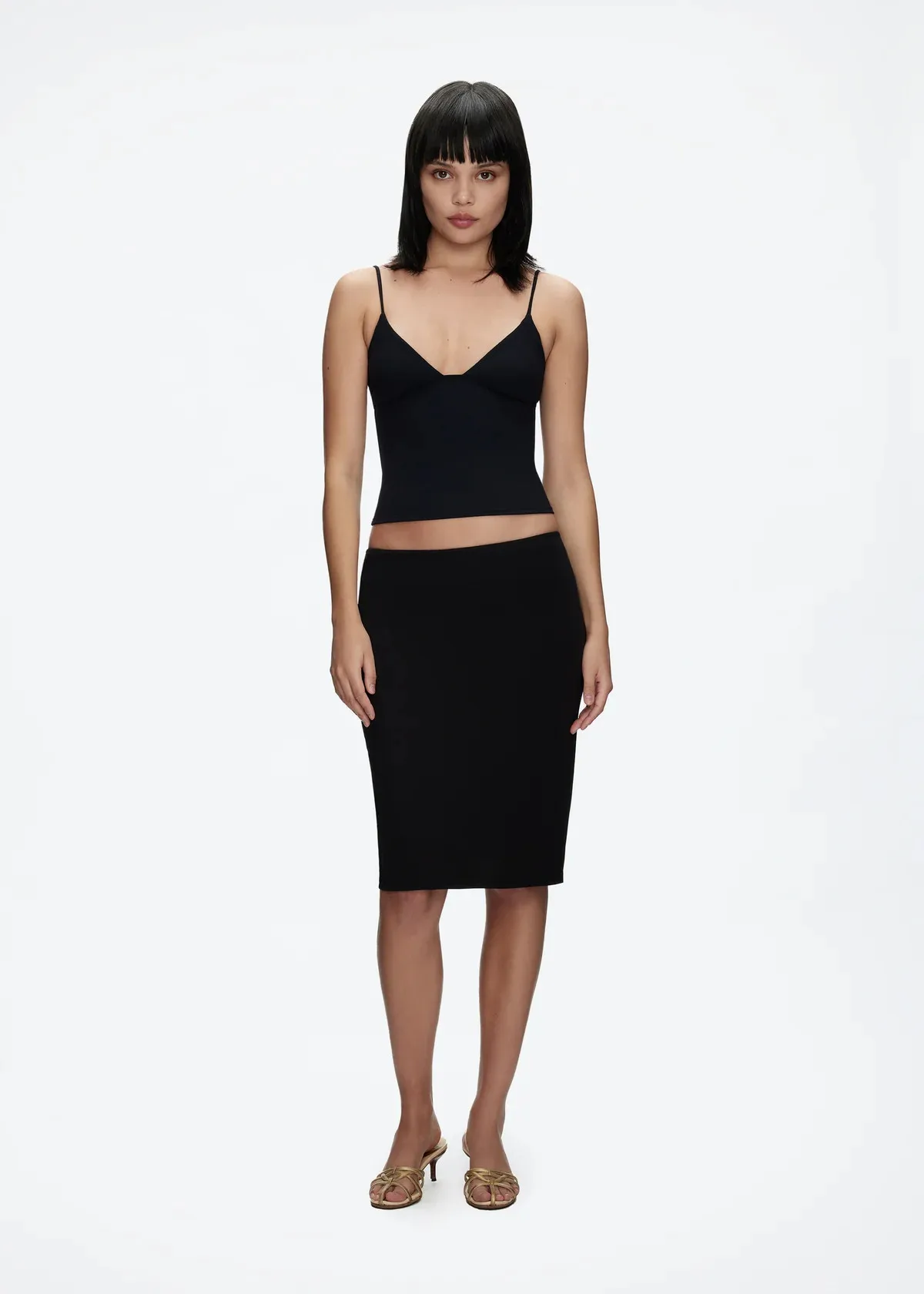 Falda con estampado de dólares estadounidenses, falda ajustada negra de cintura media-baja, tela de rayón de doble capa, falda de longitud media versátil, elástica y elegante de cintura baja que estiliza la figura.