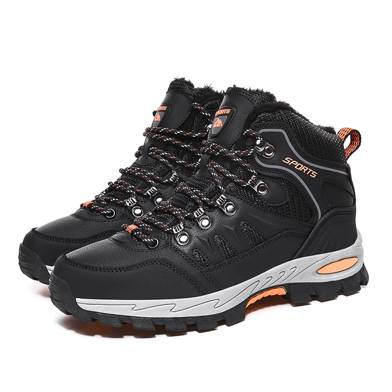 Botas de Senderismo de Gran Tamaño para Hombre y Mujer, Antideslizantes, con Cordones, para Escalada, Invierno, Negras, Cálidas, con Forro de Piel, Talla 42, Calzado de Trekking y Senderismo