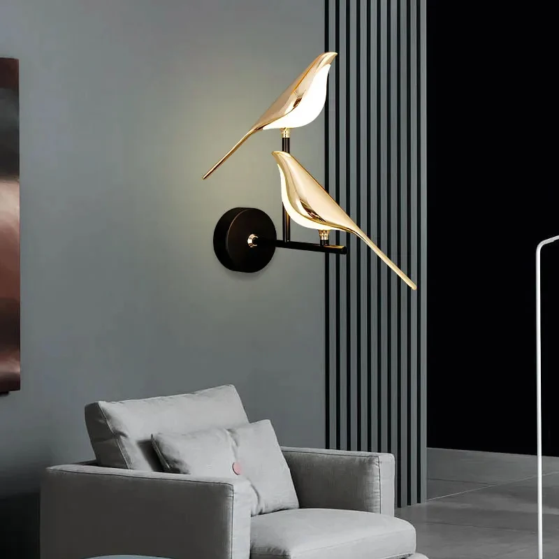 Lámpara de pared LED moderna para decoración del hogar, candelabro de iluminación interior de pájaro de Urraca, dormitorio, cabecera, sala de estar, arte decorativo Candelabro de pájaro nórdico para mesa de comedor luz