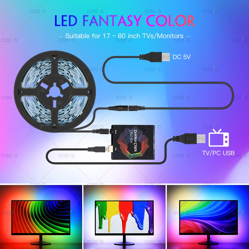 Pantalla de retroiluminación ambiental para Monitor de TV y PC, Kit de tiras de luz LED con efecto Multicolor, sincronización de Color, DC5V, USB, decoración de ambiente