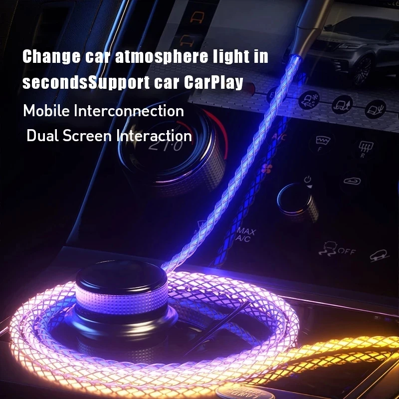 Cable de datos de carga rápida para móvil, cargador de TYPE-C de 66W, con luz RGB de 6A, para iPhone 15 Pro, Huawei y Samsung