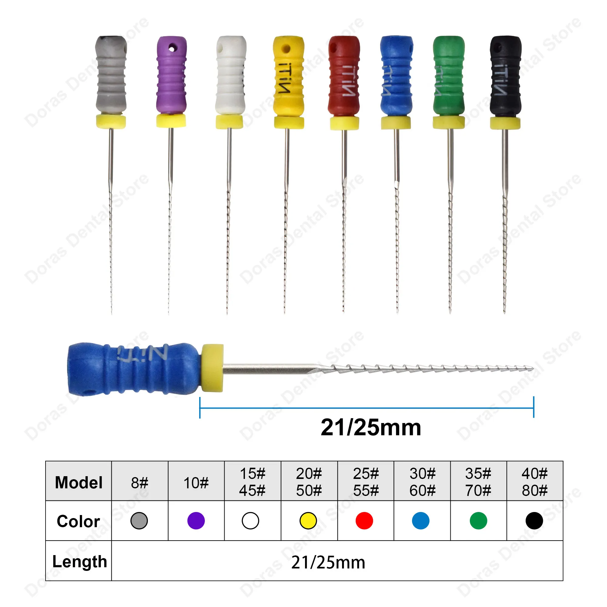 Glin 10 Cajas de Limas NITI H para Conductos Radiculares, Limas Dentales H-File de 21mm/25mm, Instrumentos Endodónticos
