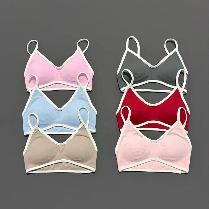 HISTELLO-Sujetador deportivo para mujer, ropa interior Sexy de punto, sujetador de línea de contraste, Top, ropa de Yoga sin costuras, ropa deportiva para correr, entrenamiento, sujetadores de gimnasio