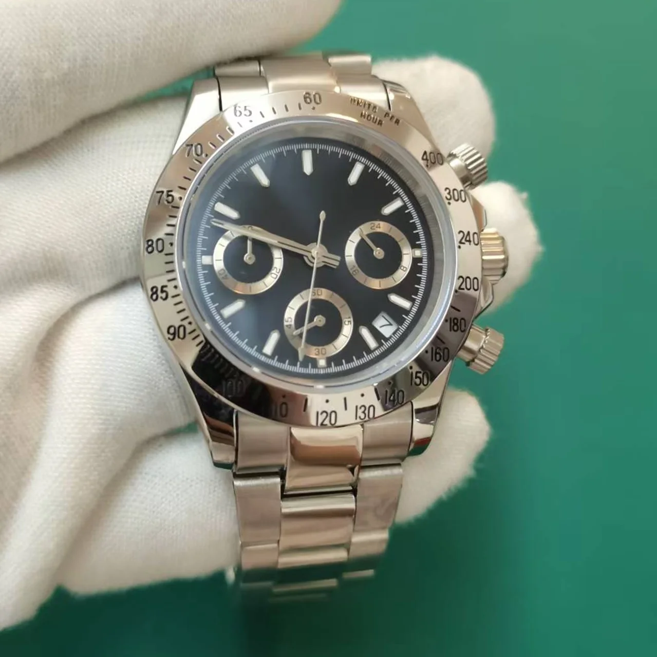 Reloj de Hombre con Cristal de Zafiro, Cuarzo, Cronógrafo, Resistente al Agua 50M, para Natación y Negocios, con Caja de Acero 316L