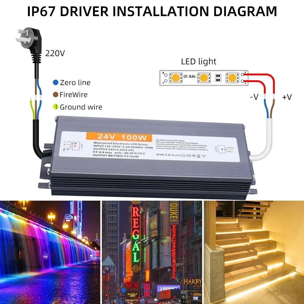 Fuente de alimentación impermeable para exteriores, transformador de iluminación IP67, AC110V~220V a DC 12V 24V, controlador LED de 10W 20W 50W 100W 400W, adaptador