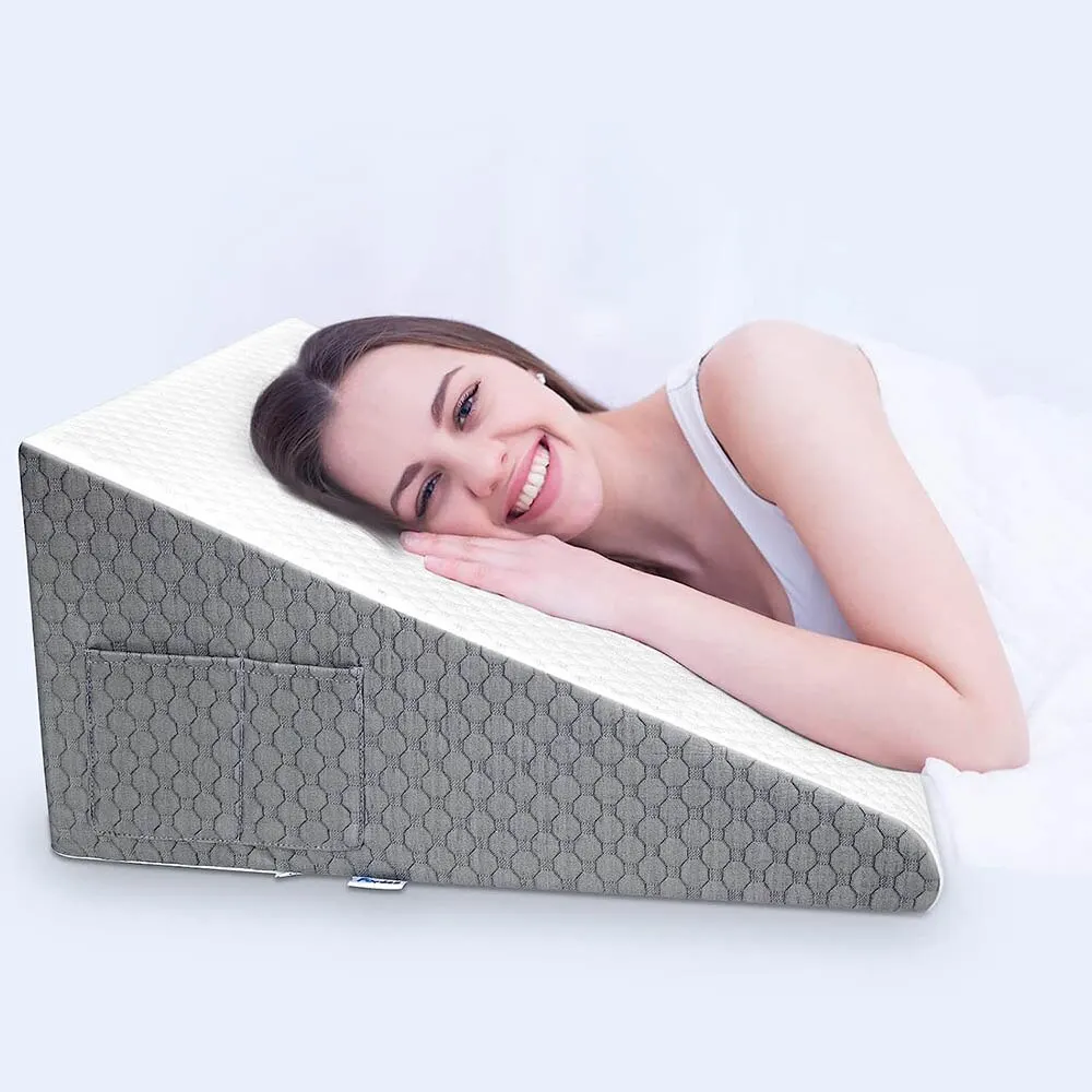Almohada de cuña para dormir, reflujo ácido después de la cirugía, almohada elevada triangular para mesita de noche, dormitorio, oficina, capa de aire de espuma