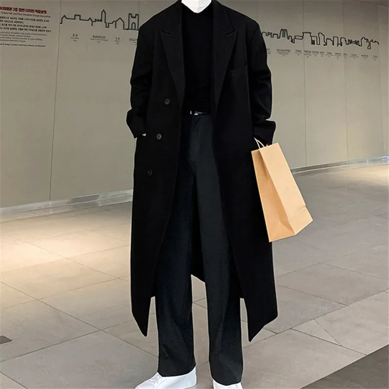 Abrigos de mezcla de lana para hombre, gabardina informal de negocios, Abrigo largo con cuello vuelto, rompevientos, moda de otoño e invierno