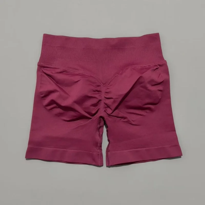HISTELLO Df Shorts Deportivos Sólidos para Mujer, Leggings de Yoga Sin Costuras, Cintura Baja Acanalada, Mallas Deportivas con Efecto Scrunch para Fitness y Running