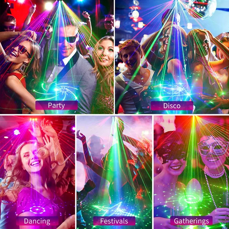 Proyector láser R & G con batería recargable, luz de discoteca DJ, 64 patrones, barra de baile, fiesta, efecto de coche, decoración navideña, lámpara de escenario E01
