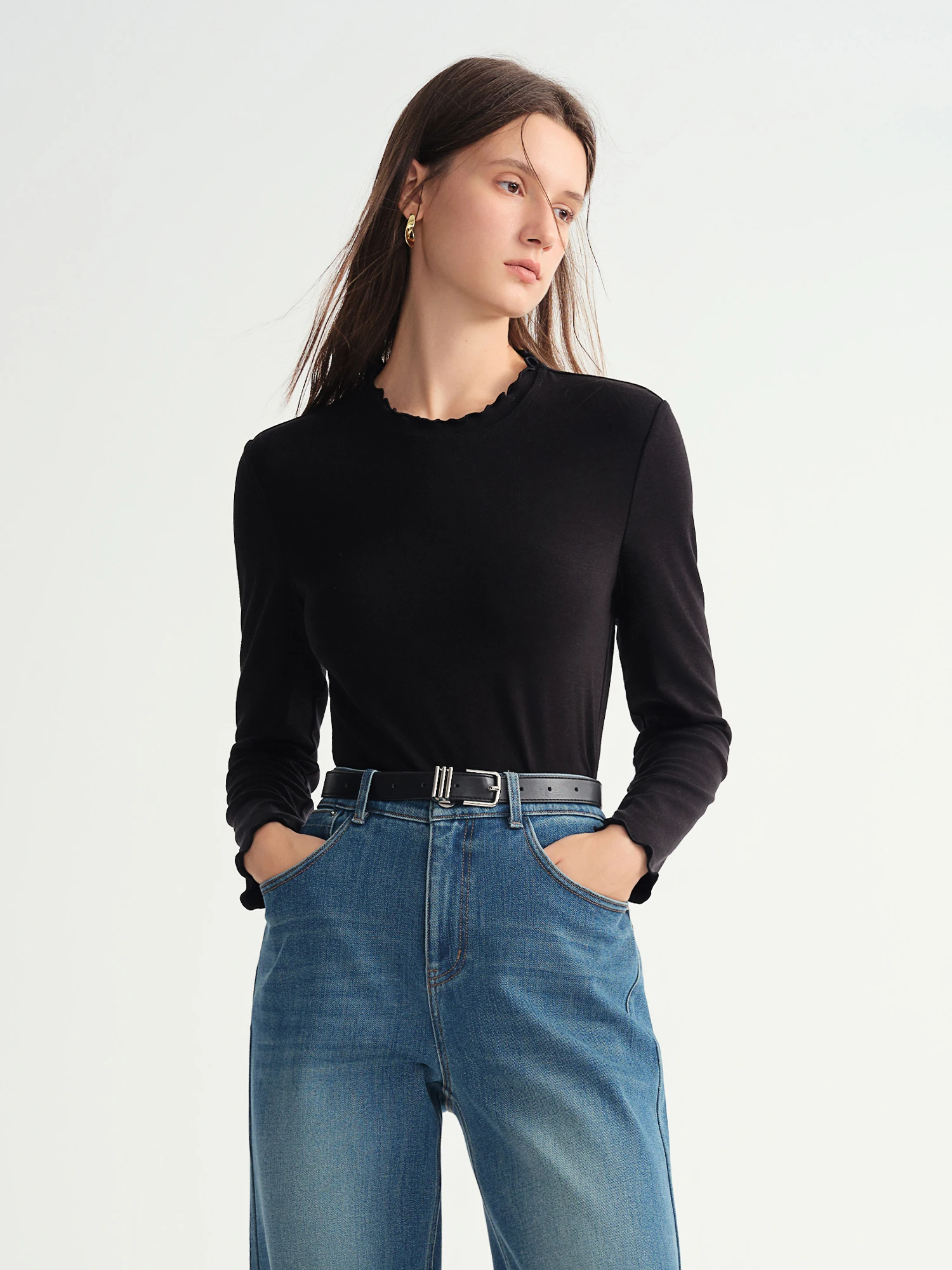 DUSHU-camisetas de lana autocalentables con cuello medio alto, Bralette palangre de punto suave para mujer, jerséis curvos de Color sólido para otoño e invierno