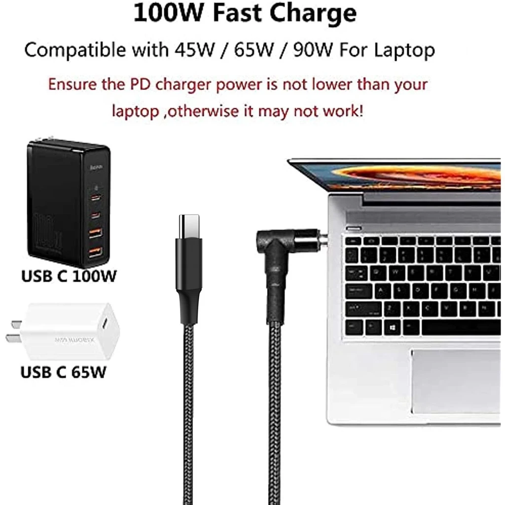 Cable convertidor macho de 100W tipo C a 5,5x2,5mm DC Notebooks USB C PD Cable de carga rápida para portátil Asus Lenovo Toshiba (18-20V)