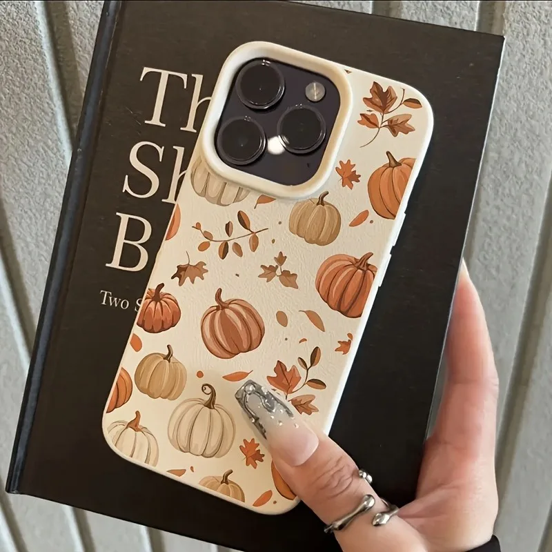 Funda Protectora Anticaída con Diseño de Hojas de Otoño y Calabaza para iPhone 18 Pro Max 17 Pro 16 Plus 15 14 13 12 11 17 17E XS X XR