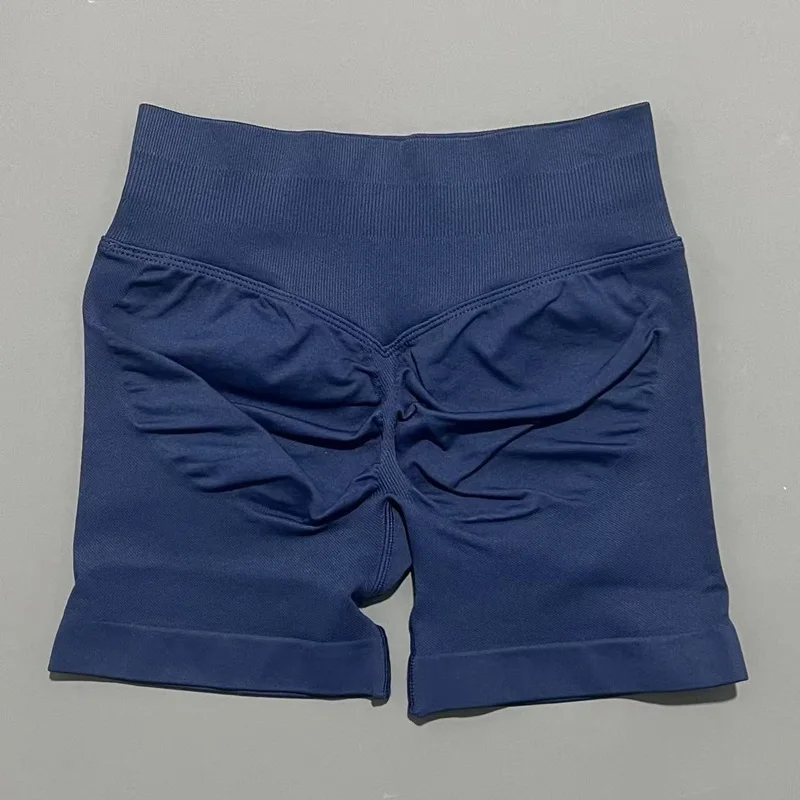 HISTELLO Df Shorts Deportivos Sólidos para Mujer, Leggings de Yoga Sin Costuras, Cintura Baja Acanalada, Mallas Deportivas con Efecto Scrunch para Fitness y Running
