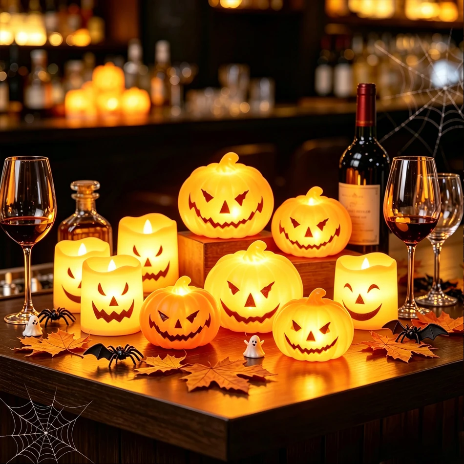 Lámpara LED de Calabaza sin Llama, Luz Cálida, Decoración de Mesa para Halloween, Luces de Ambiente para Fiestas en Bares Interiores