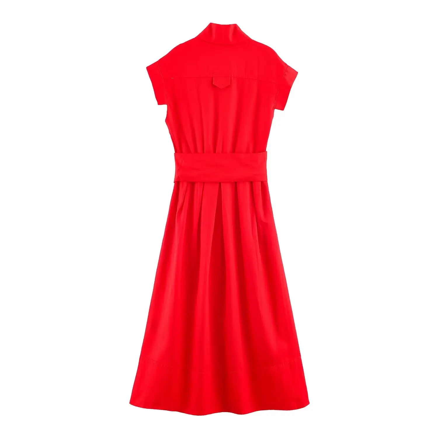 Vestido Midi BSAY 2026 para Mujer, Cuello en V, Manga Corta, Cinturón Ajustable, Estilo Camisero, Línea A, Color Sólido, Elegante, Casual de Verano, Largo