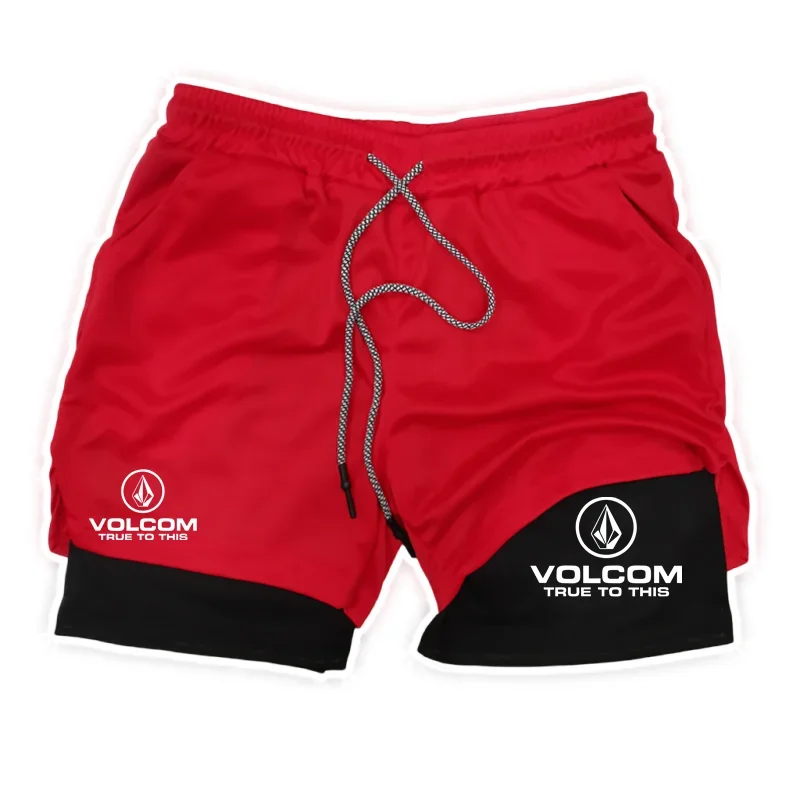 VOLCOM - Pantalones cortos estampados 2 en 1 para hombre, aptos para deportes, correr, correr, fitness y entrenamiento integral, con comp