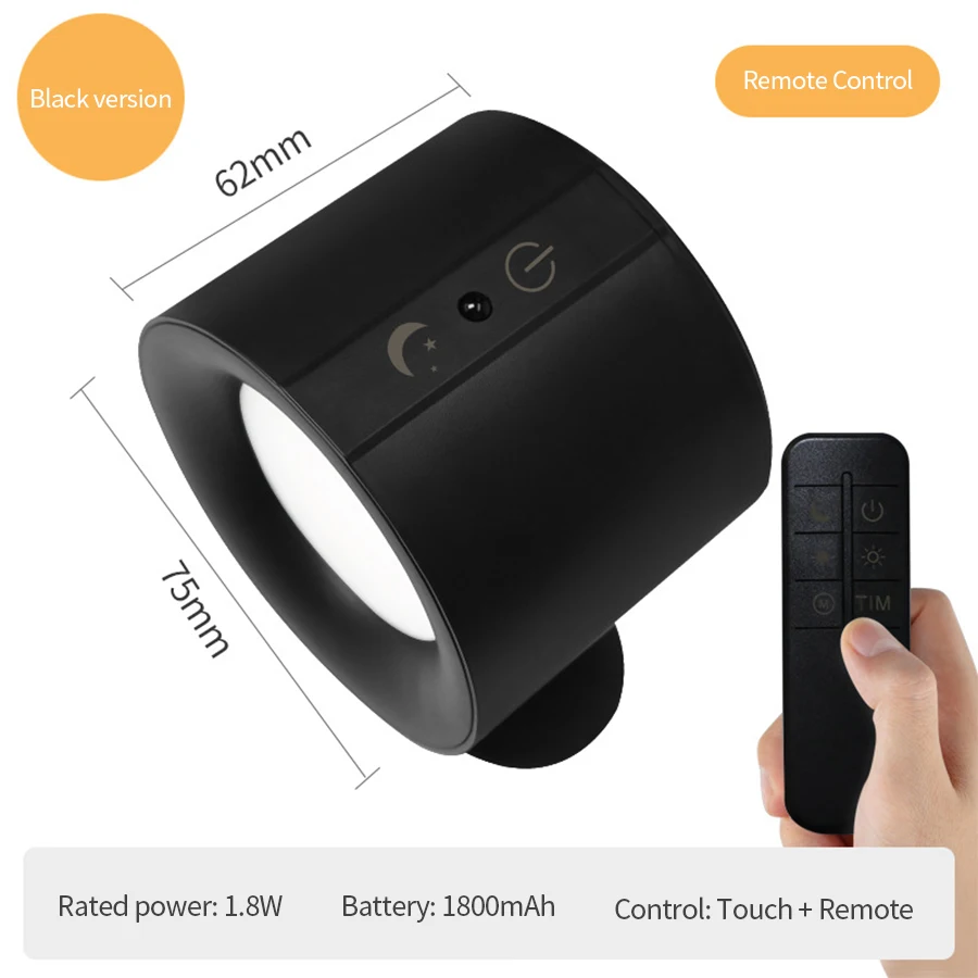 Apliques de pared LED, lámpara de pared de doble cabezal con Control táctil, luces de pared giratorias 360 de 3 colores, luces nocturnas inalámbricas para dormitorio