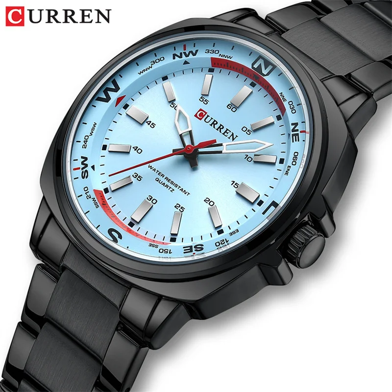 Reloj de Cuarzo CURREN 8455 para Hombre, Diseño Elegante, Correa de Acero Inoxidable, Luz Nocturna, Resistente al Agua, Reloj de Lujo para Hombre