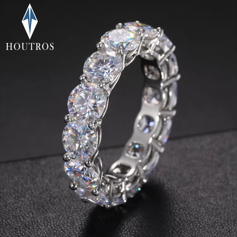Anillo de fila de moissanita de Color D de 5mm, anillos de boda de Plata de Ley 925 con diamantes para mujer, joyería fina certificada, regalo Houtros