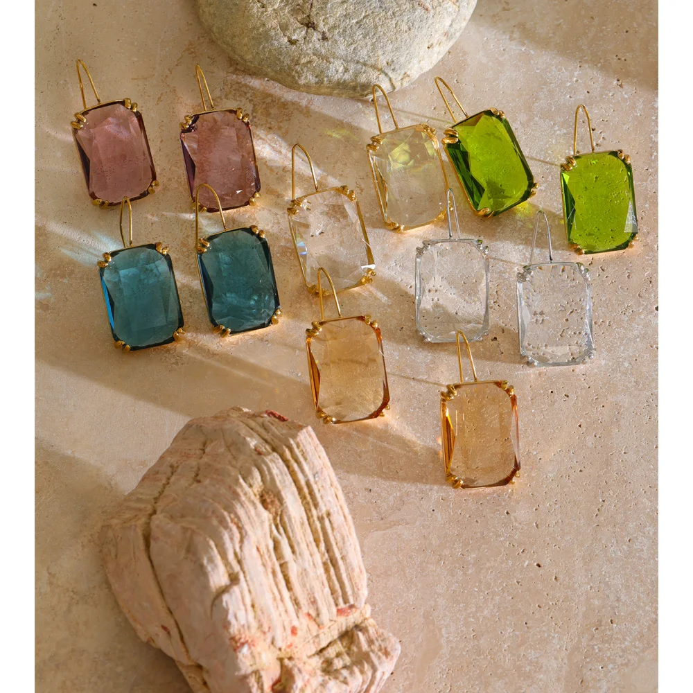 Pendientes de Acero Inoxidable Yhpup con Cristal K9 Rectangular, Multicolor, Brillantes, Transparentes, Exquisitos, Regalo de Joyería Estética