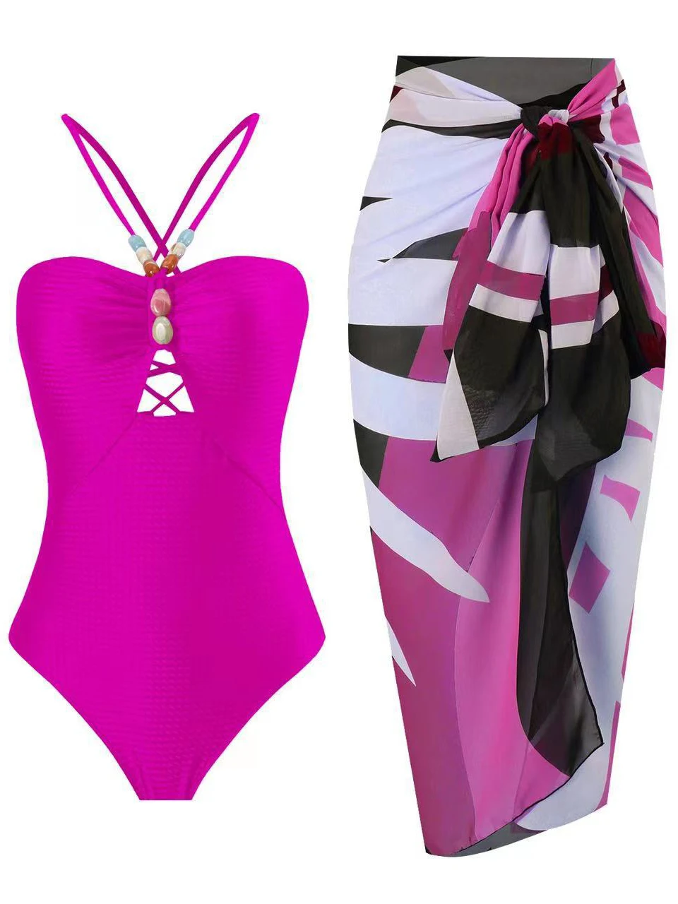 Bikinis de Dos Piezas, Traje de Baño para Playa 2026, Body Sexy con Cordones y Falda Larga para Mujer, Conjunto de Bikini para Baño y Natación de Verano