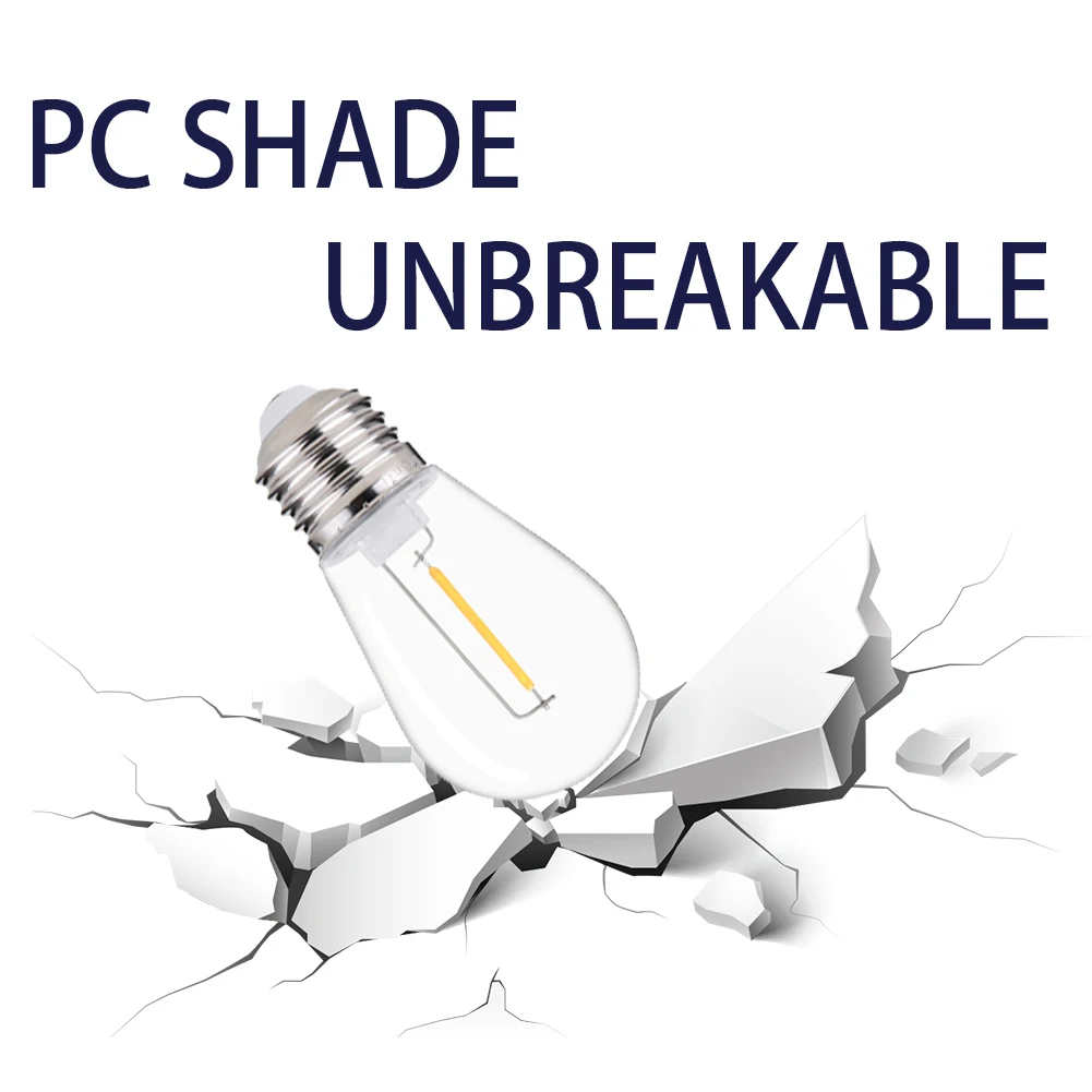 Paquete de 10 bombillas de bola COB de filamento regulable 5V 24V S14 1W blanco cálido cubierta de PC lámpara LED E27 para luces de cadena impermeables al aire libre