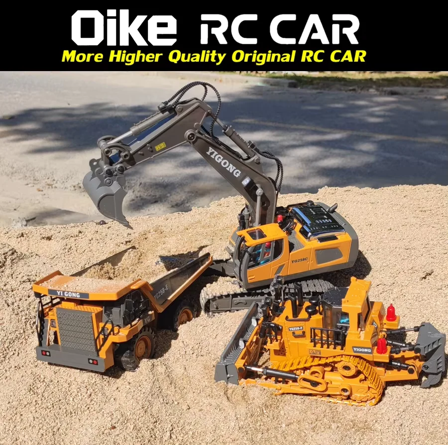 Excavadora de control remoto Oike 4WD, camión volquete RC con control por radio, vehículo todoterreno, bulldozer, buggy de construcción, coche con luces y sonido
