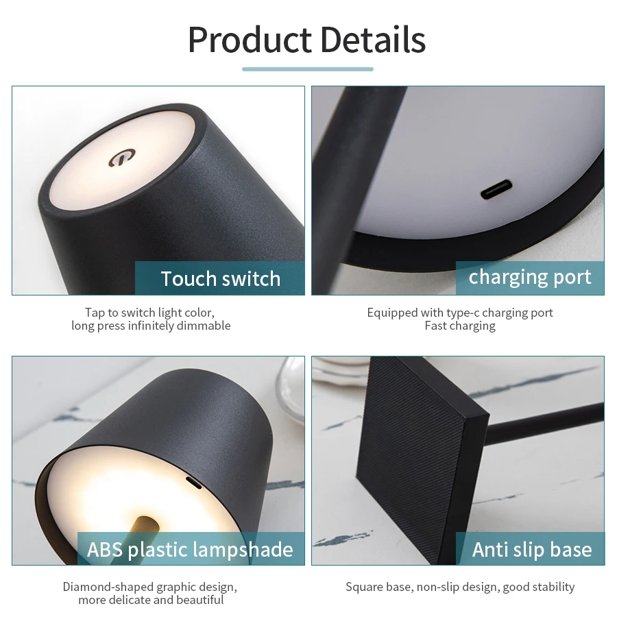 Lámpara de mesa LED recargable, Interruptor táctil, 3 niveles, luces de escritorio regulables, Bar, Club, cena, iluminación ambiental decorativa creativa