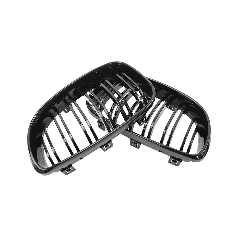 Para BMW E81 E87 E82 E88 128I 130I 135I parachoques delantero de coche rejilla de riñón parrillas de carreras rejillas negro brillante parrilla de doble listones 07-11