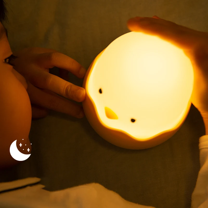 Luz nocturna de pollo de cáscara de huevo, luz LED de dibujos animados para dormitorio, luz ajustable táctil, luz cálida recargable, luz de ambiente