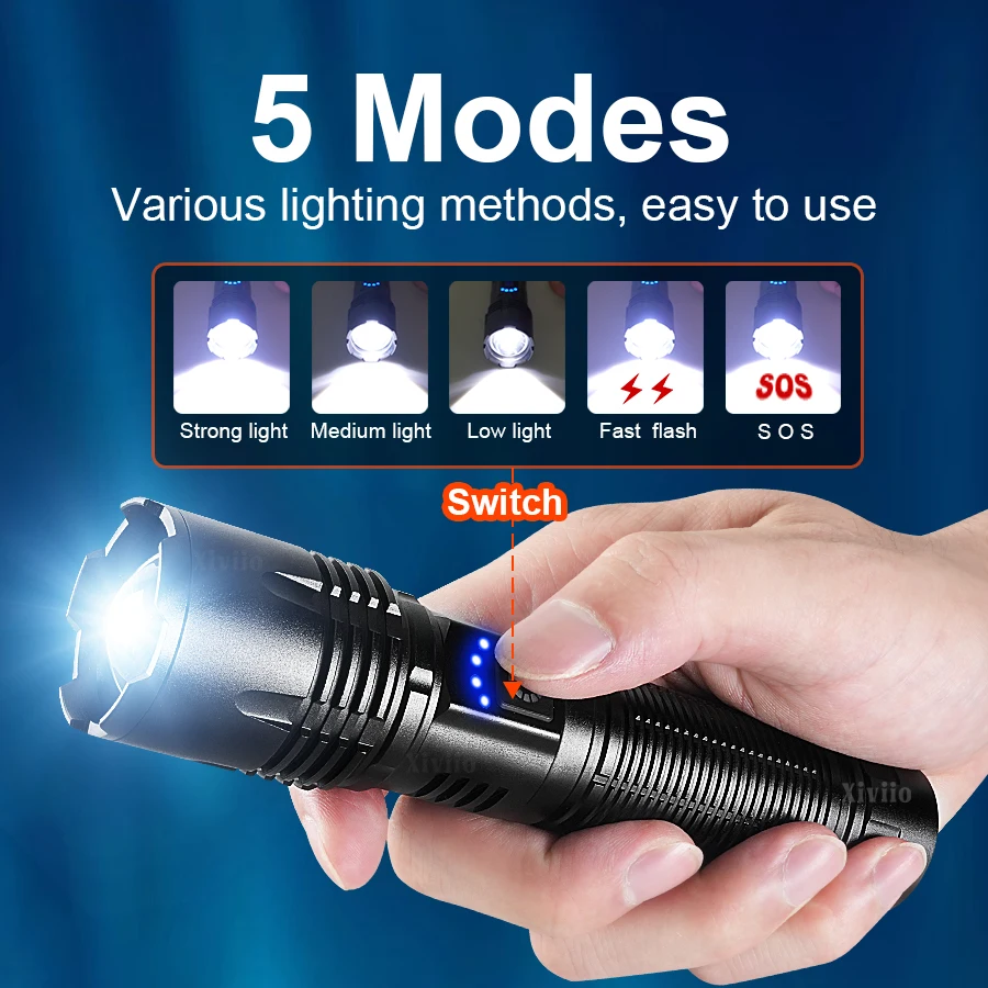 2025 nueva linterna LED ultrabrillante 85000000LM linterna táctica de luz fuerte lámpara portátil recargable linterna de Camping al aire libre