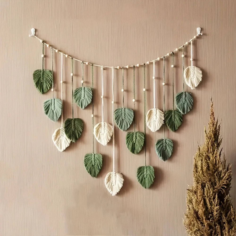 Tapiz de arte de pared de macramé moderno, decoración de pared bohemia, decoración del hogar, colgante de pared de plumas de macramé en la pared