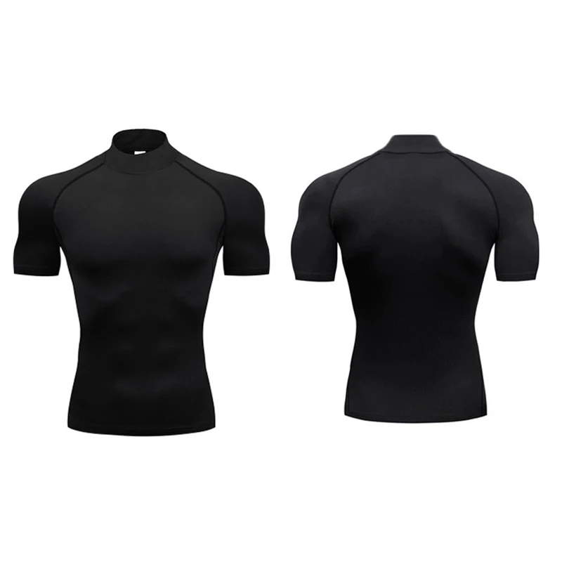 1/2 Uds. Camisas de compresión para hombre, camisetas para correr de verano, camisetas deportivas elásticas de secado rápido con cuello alto, camiseta de manga corta para gimnasio atlético