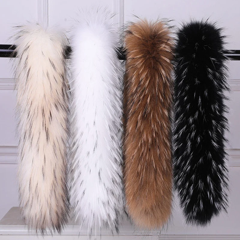 Cuello de piel de mapache auténtica para mujer, Sudadera con capucha de piel Natural cálida para invierno, decoración, chal auténtico para abrigo, chaquetas, adornos para capucha