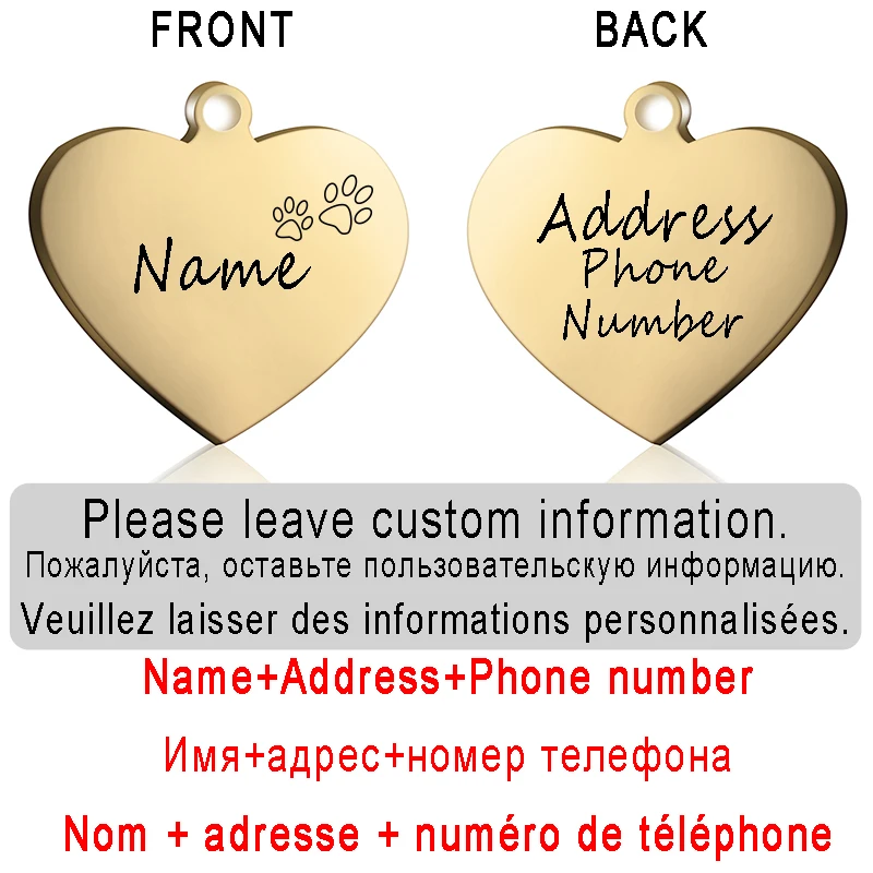Etiqueta de corazón de identificación de perro, Collar de gato personalizado, colgante grabado, Collar de mascota, cadena, suministros para productos con nombre
