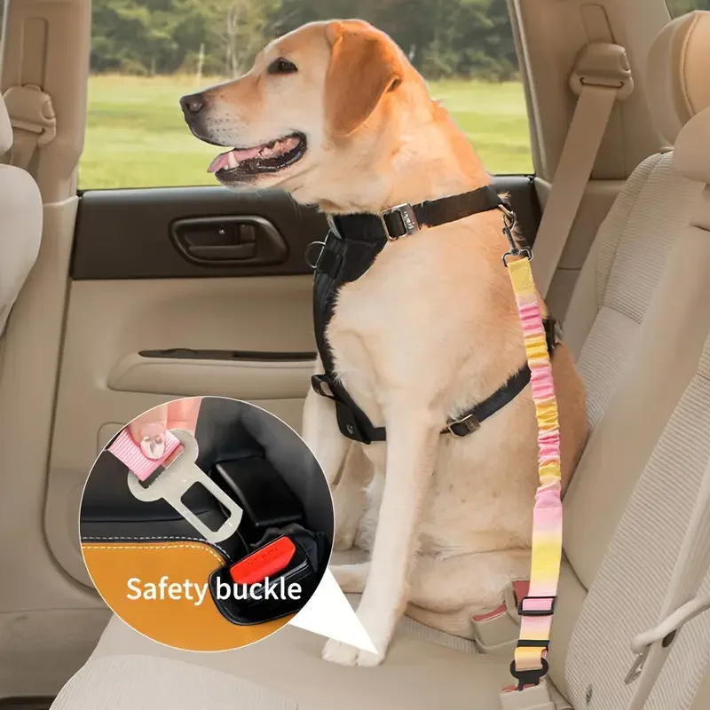 Cinturón de seguridad ajustable para coche para perros: arnés de seguridad de nailon elástico para viajes seguros
