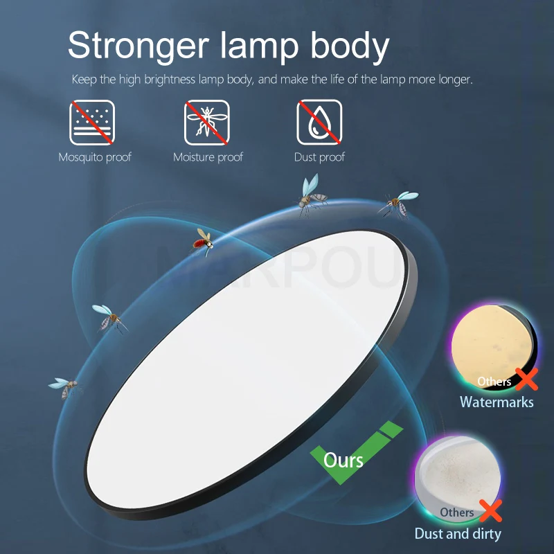 MARPOU Lámpara de techo inteligente, lámpara LED para dormitorio, lámparas de techo grandes, luces LED con control remoto, luces LED regulables para habitación