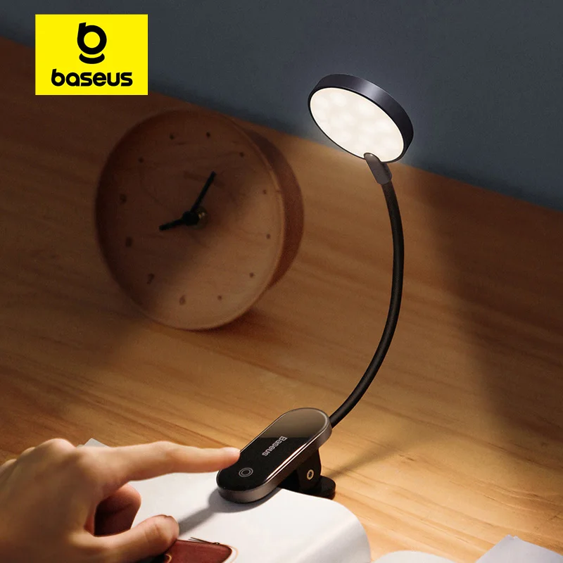 Baseus-Lámpara de mesa con Clip LED, lámpara de escritorio inalámbrica regulable continua, luz de lectura recargable por USB táctil, luz LED nocturna para ordenador portátil