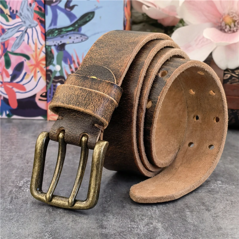 38MM doble Pin hebilla de cinturón de Metal cinturón de cuero genuino hombres Jeans cinturón de cuero para hombres Ceinture Western Cowboy hombres cinturón MBT0038