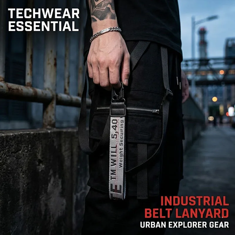 Llavero de lona para hombre con presilla táctica para cinturón, cordón para colgar llaves, estilo streetwear hip hop, para pantalones cargo, correa para llaves, hebilla metálica, accesorio para bolso, EDC