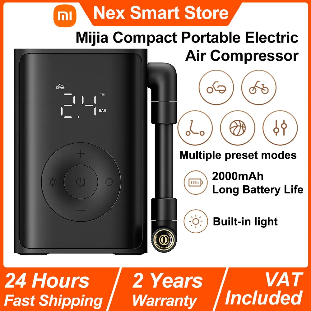 Nuevo Xiaomi Mijia Compact Portable Electric Air Compressor, Inflador Inteligente con Detección Digital de Presión de Neumáticos, Bomba de Aire Eléctrica Portátil Multiherramienta