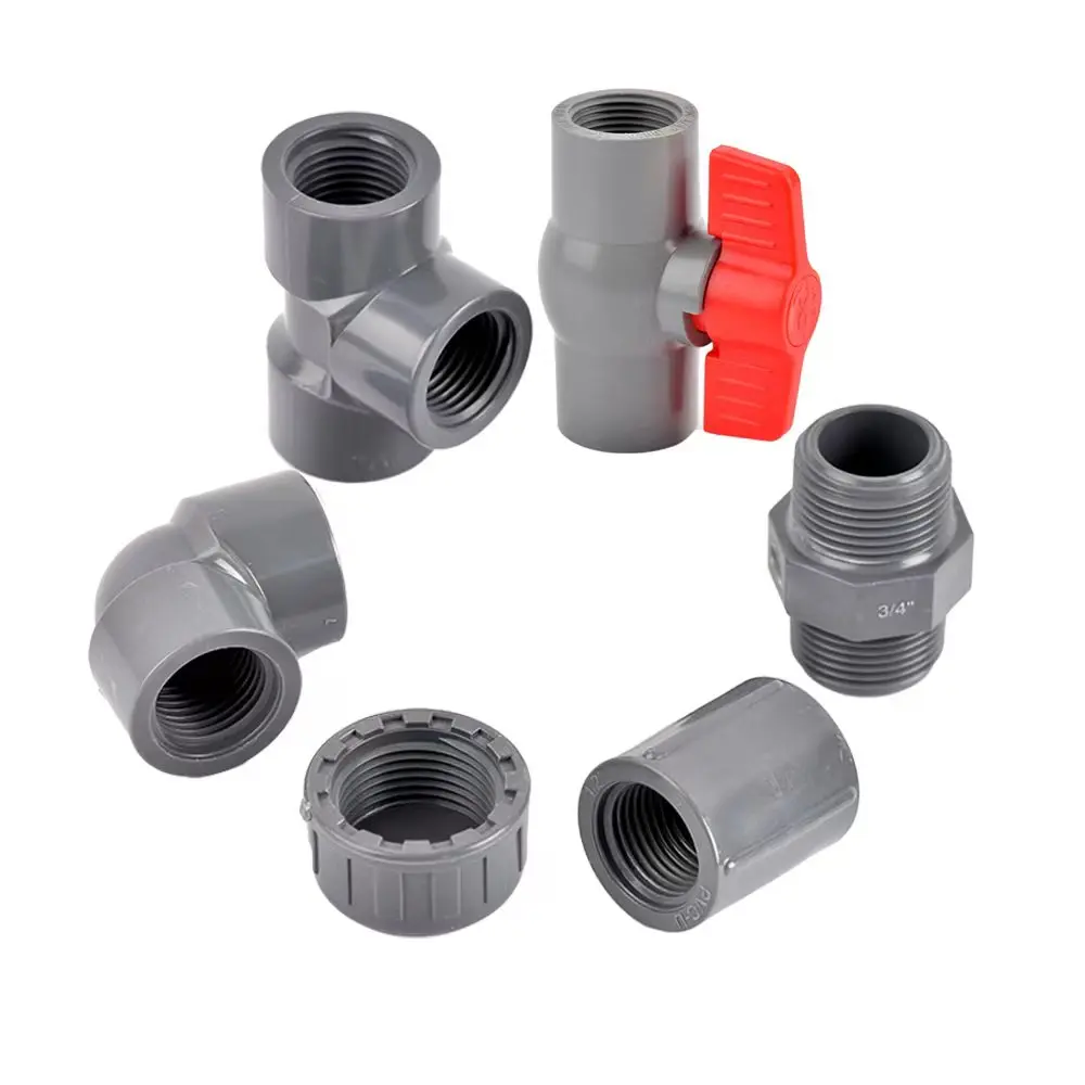 Conector de rosca hembra de PVC 1/2 3/4 1, 20/25/32mm, codo recto, adaptador de 3 vías para tubería de acuario de riego de jardín