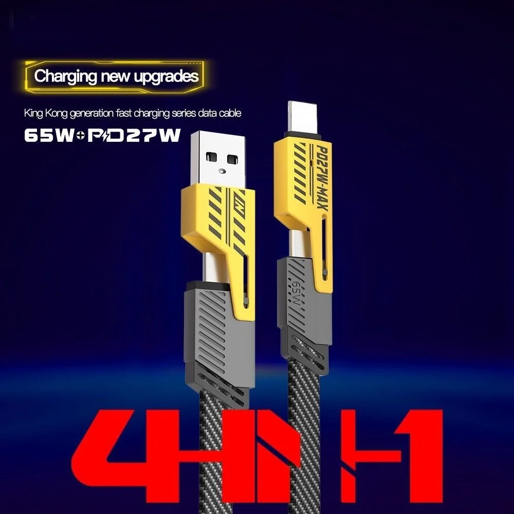 Cable de carga rápida PD QC Mecha 4 en 1 de 65W Cable de carga rápida multipuerto USB C para Android iPhone
