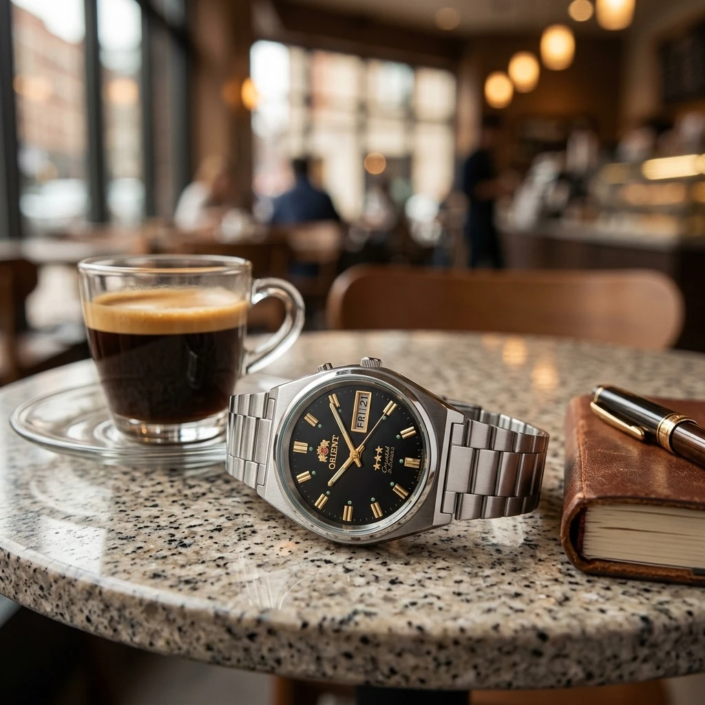 Reloj mecánico automático ORIENT de 36mm para hombre, pulsera de acero inoxidable, fecha luminosa, 21 joyas, reloj de pulsera de negocios