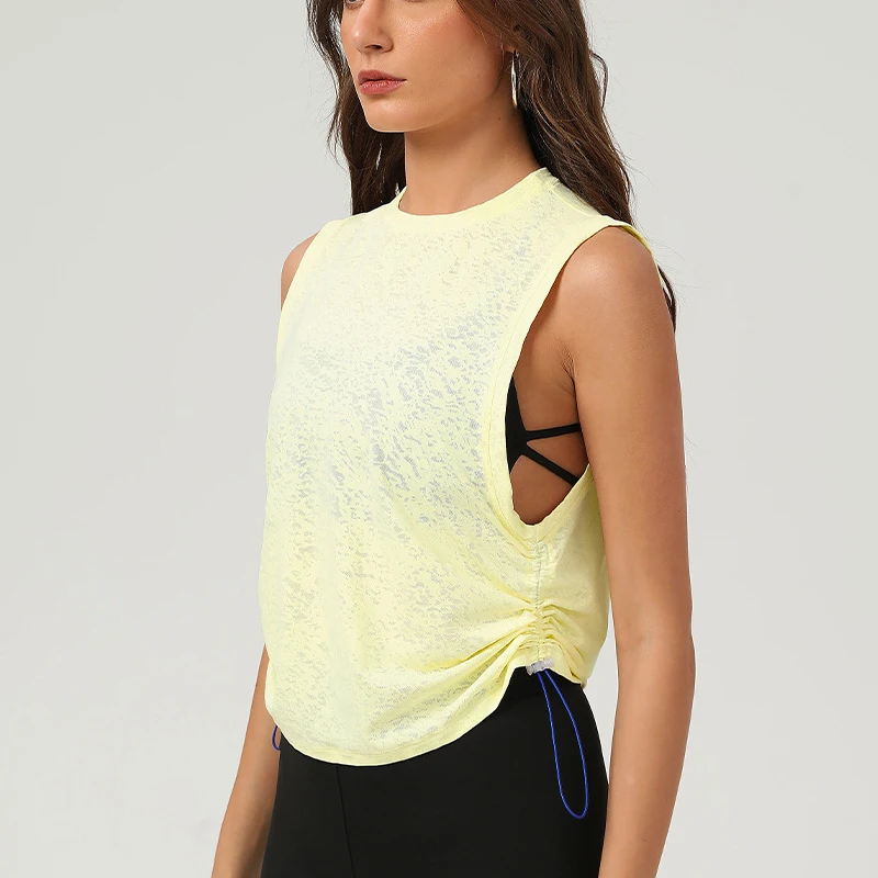 Camiseta de Yoga sin mangas para mujer, Top holgado de Color sólido para correr, chaleco de gimnasio transpirable de secado rápido, ropa deportiva femenina, ropa de entrenamiento