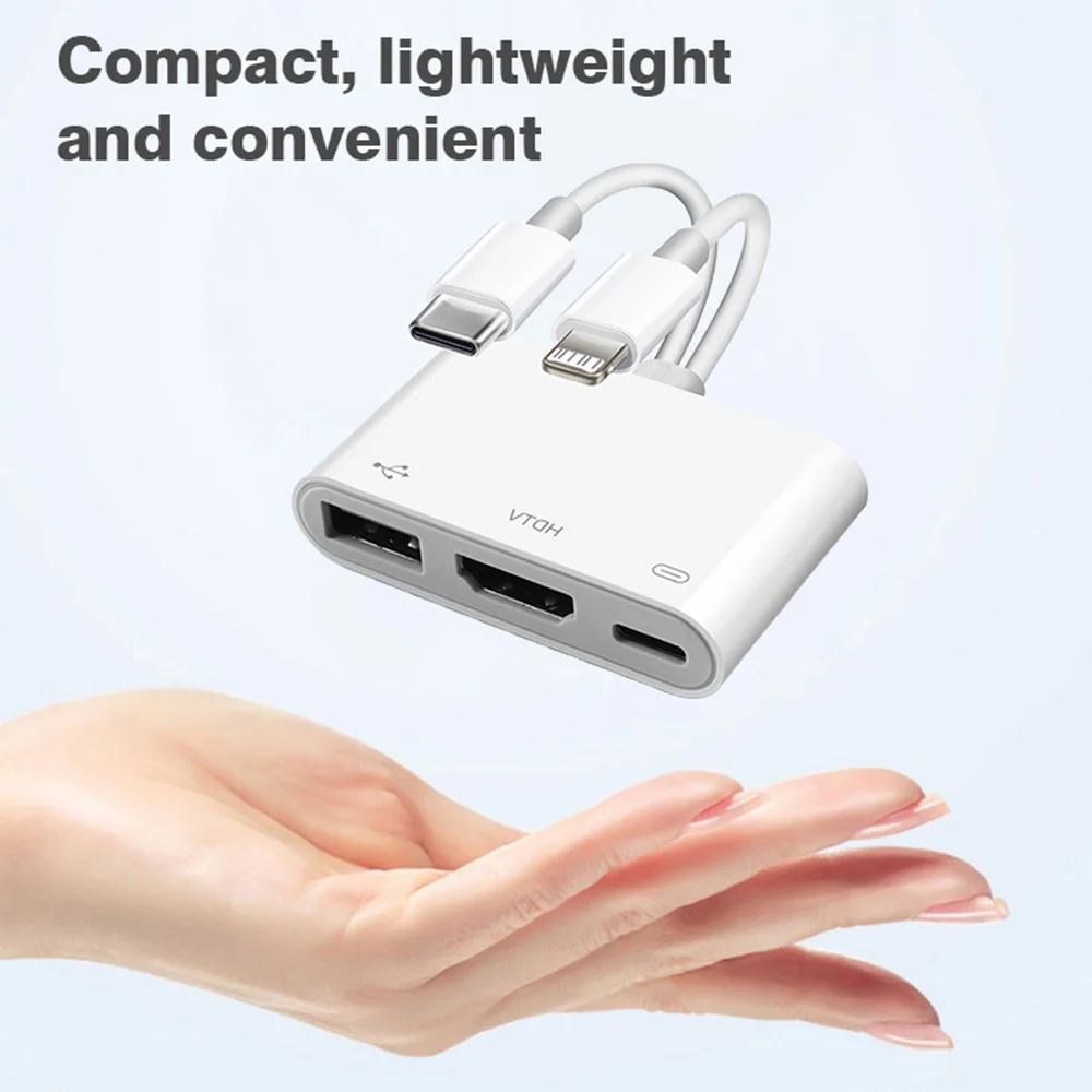 Adaptador Lightning/Tipo C a HDMI/USB A/Tipo C con Carga para iPhone 17 16 a TV 2K, Cable Digital AV HD para Sincronización de Pantalla
