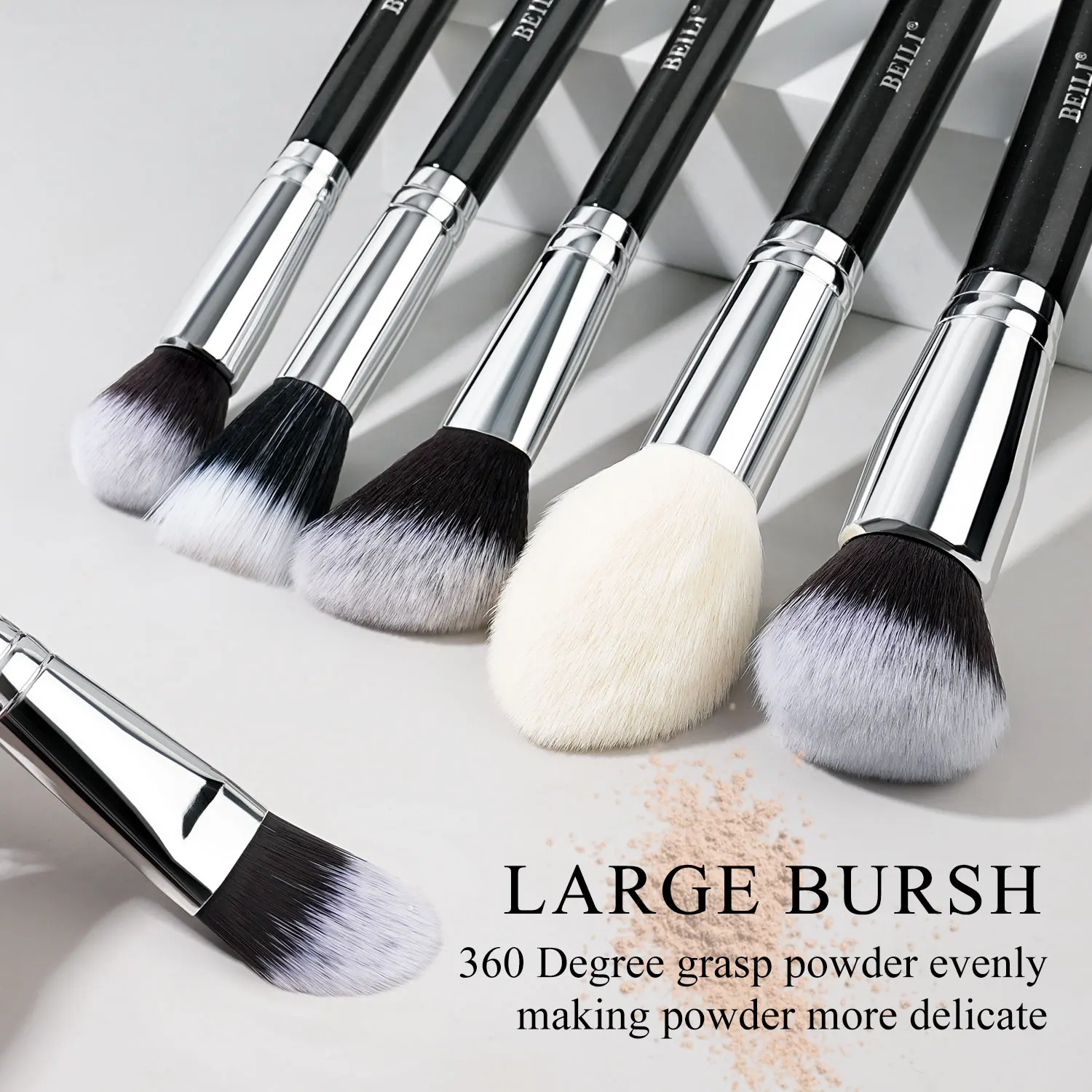 Juego de Brochas de Maquillaje Profesionales Negras BEILI, Pelo Natural de Cabra, Brochas para Base, Contorno y Sombra de Ojos, Herramientas de Belleza para una Aplicación Perfecta