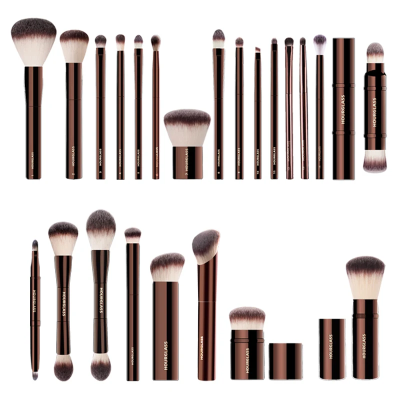 Juego y Kit de brochas de maquillaje con forma de reloj de arena, incluye base en polvo, corrector, colorete de labios, bronceador, sombra de ojos, delineador de ojos, pincel para resaltar
