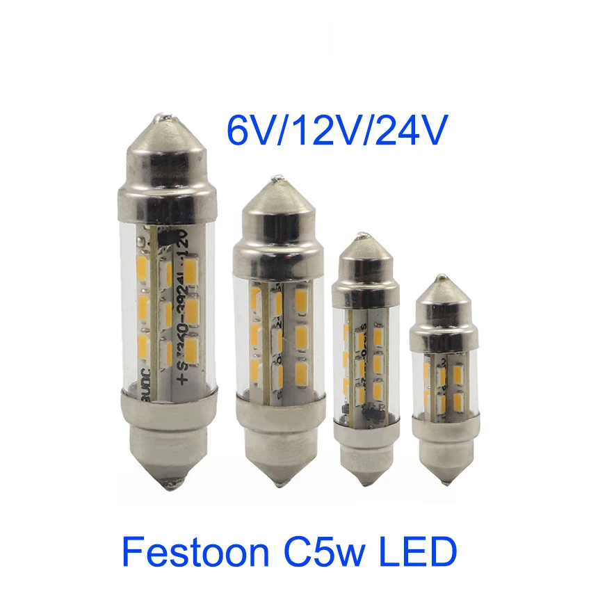 4 Uds 6V 12v 24V C5W C10W LED barco coche adorno semáforo Auto luces de matrícula bombillas de lectura