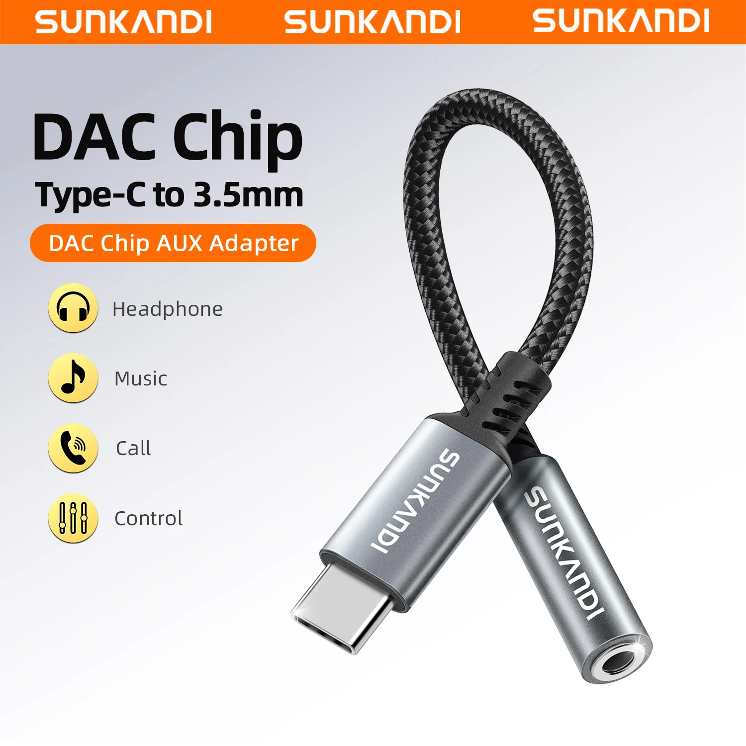 Adaptador SUNKANDI USB Tipo C a Conector de Auriculares Hembra de 3.5mm, Cable Adaptador de Audio USB C a Aux para iPad, Samsung, MacBook